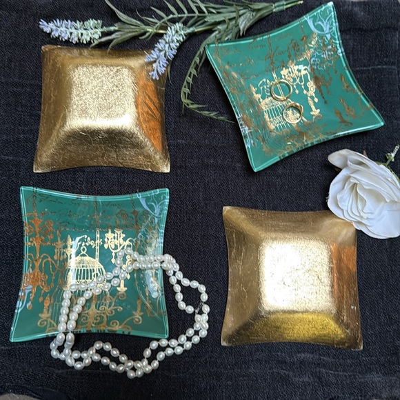 Elegant Decorative Green & Gold Jewelry Tray / Vanity Dish, 4 Available! - Picture 1 of 8